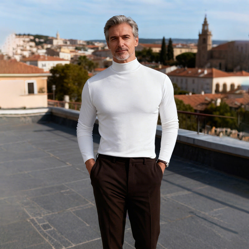 Mens High Neck Slim Fit Long Sleeve T-shirt