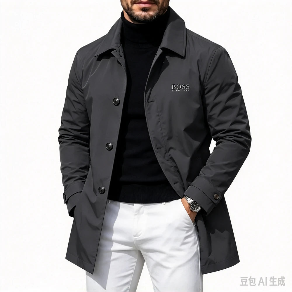 Button-Front Collared Coat