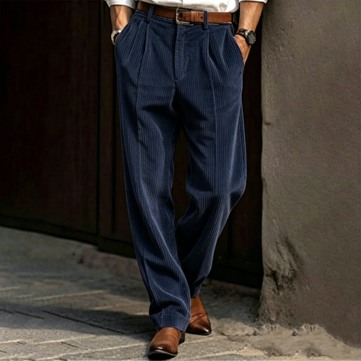 Vintage Pleated Corduroy Wide Leg Pants