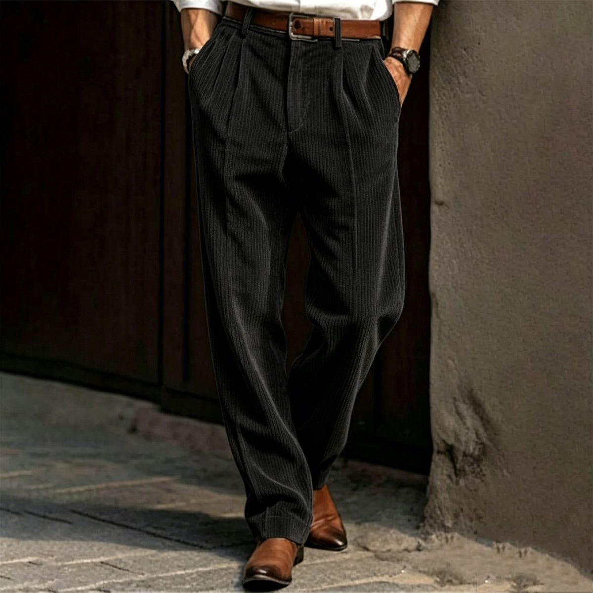 Vintage Pleated Corduroy Wide Leg Pants