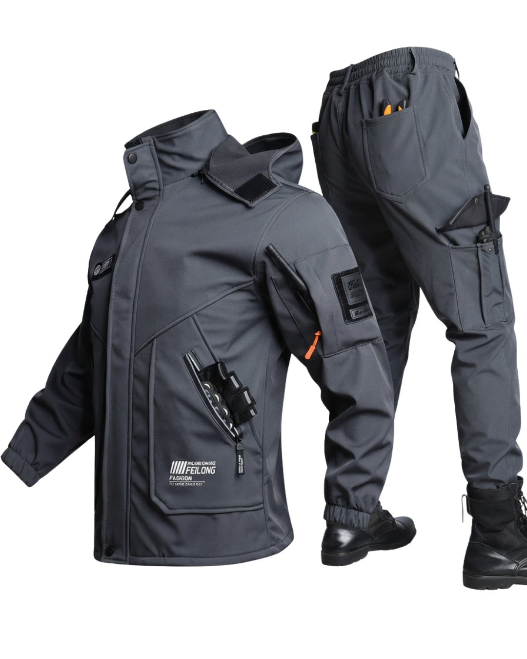 Men 2-Piece Tactical Hooded Jacket & Cargo Pants Outdoor Suit