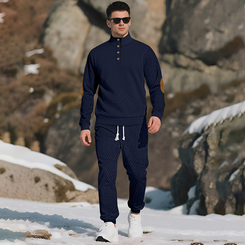 Casual Jacquard Set: Stand Collar Top + Elastic Cuff Pants – Rich Jacquard Texture & Elegant Neckline, Daily Wear Essential!