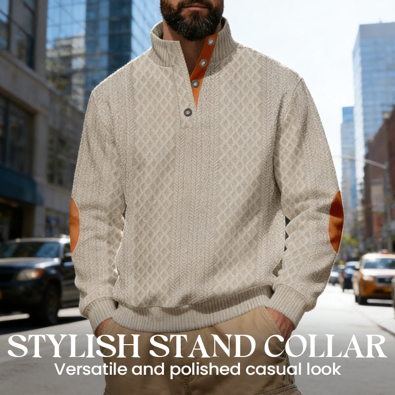 📢📢50%  OFF !! ⏰Men's Textured Jacquard Collared Sweatshirt